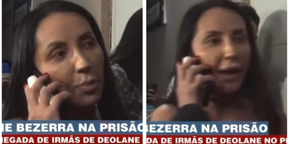 Daniele Bezerra se irrita com a imprensa na porta do presídio