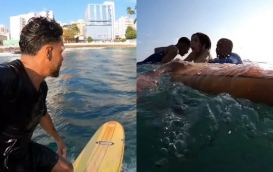 Surfista salva três pessoas de afogamento na praia da Barra