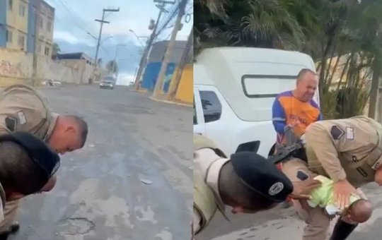 Policiais militares salvam recém-nascido de engasgo; veja vídeo