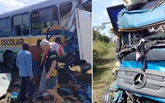 Acidente entre carreta e ônibus deixa feridos na Linha Verde