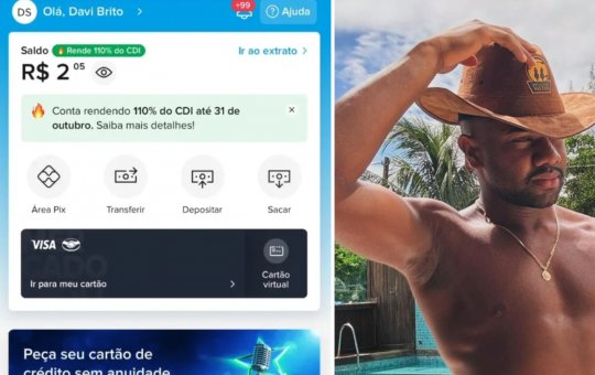 Davi Brito mostra valor em conta bancária e pede PIX aos fãs