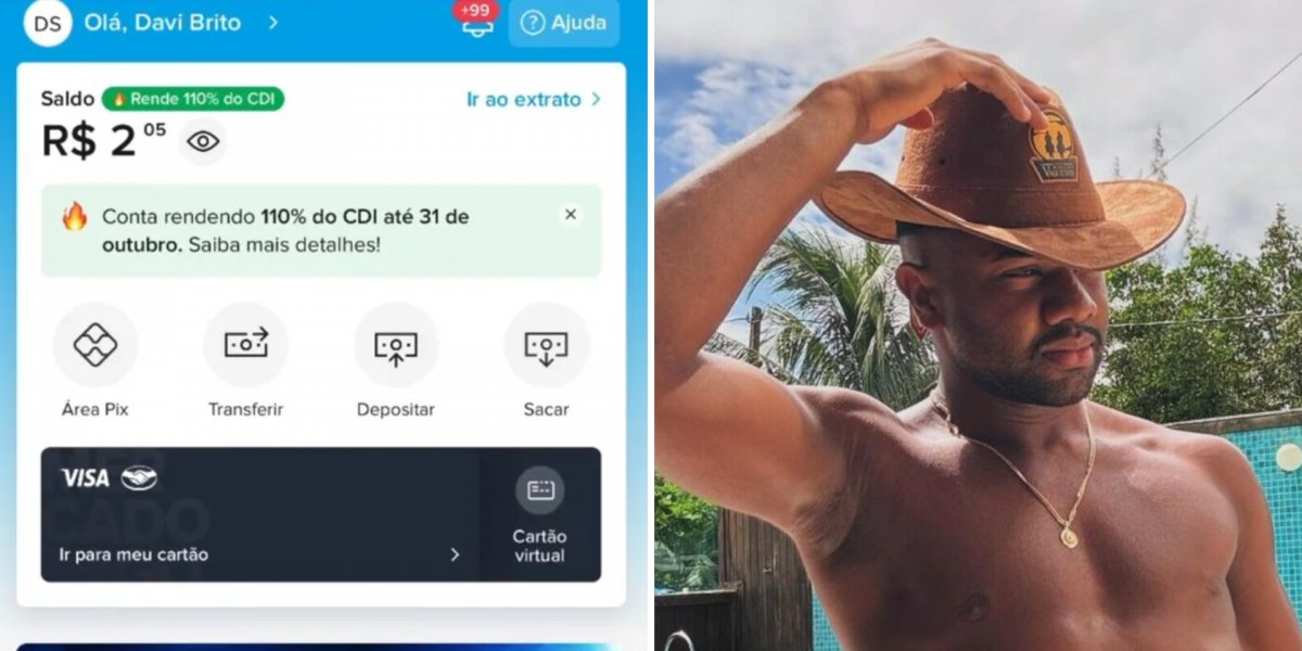 Davi Brito mostra valor em conta bancária e pede PIX aos fãs