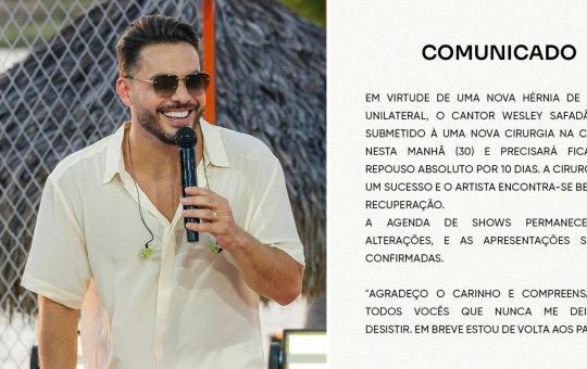 Wesley Safadão passa por cirurgia para hérnia de disco e anuncia pausa