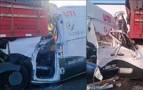 Quatro pessoas morreram após acidente entre ambulância e caminhão
