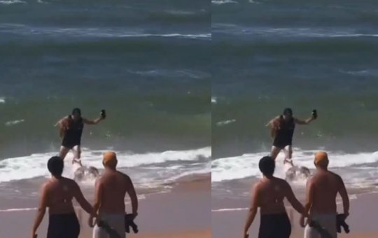 Homem se joga no mar para escapar de ataque de pit bull