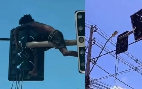 Homem é flagrado roubando cabos de semáforo na avenida Jorge Amado