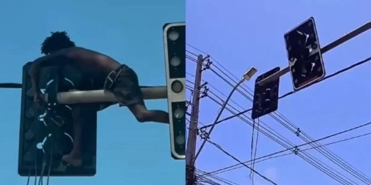 Homem é flagrado roubando cabos de semáforo na avenida Jorge Amado