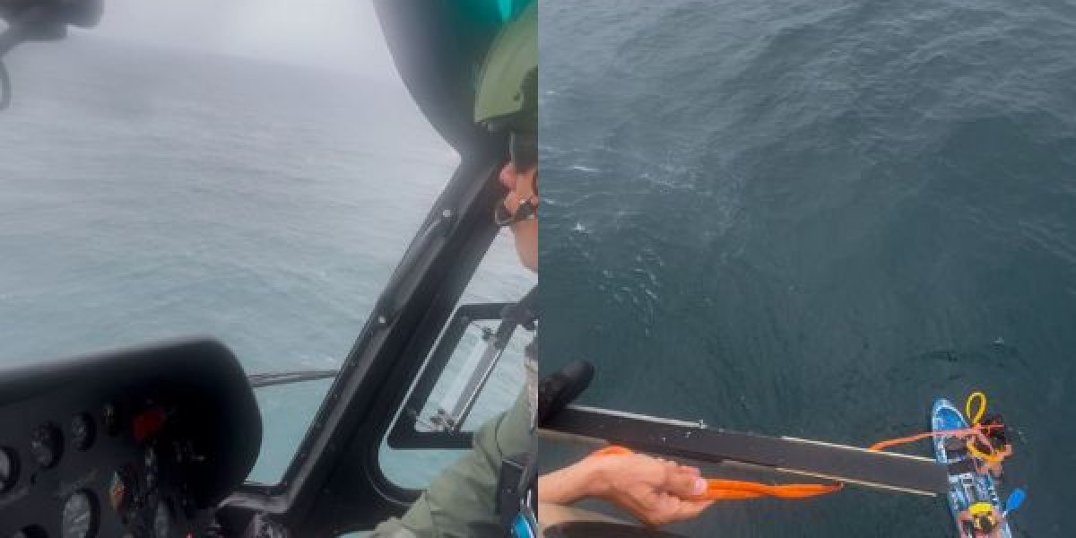 Helicóptero do Graer resgata duas pessoas que estavam à deriva em caiaque na Barra