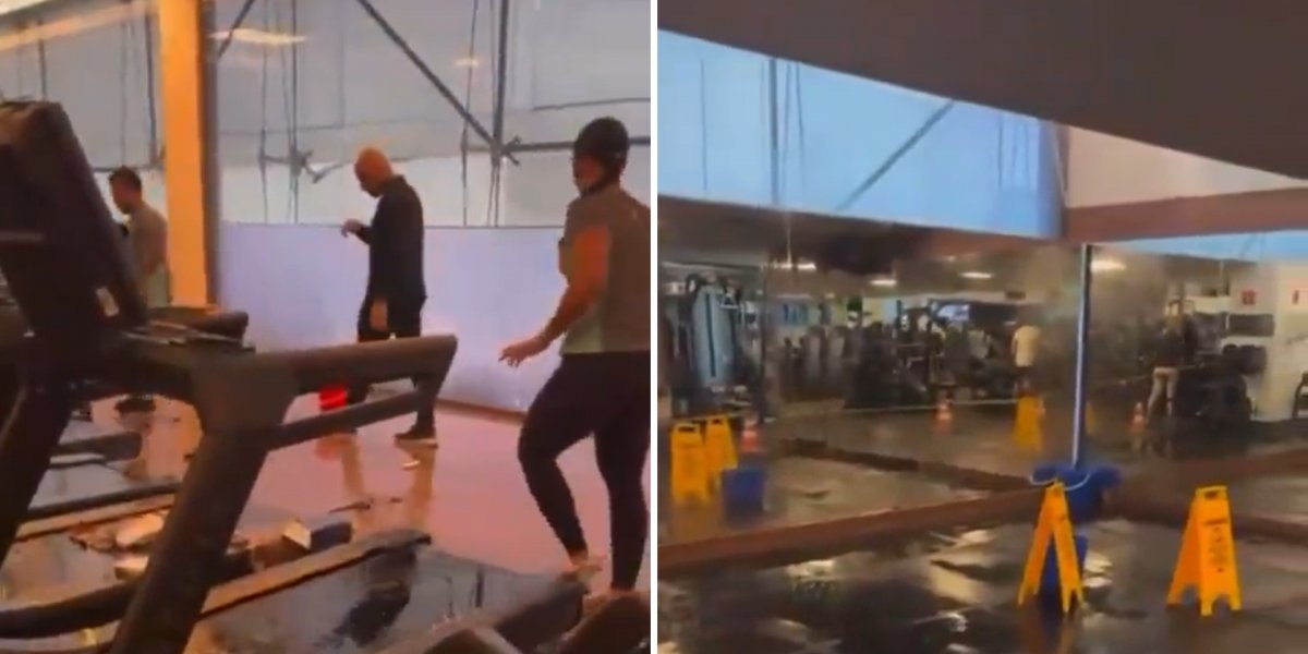 Teto de academia de luxo desaba em Salvador e causa alagamento