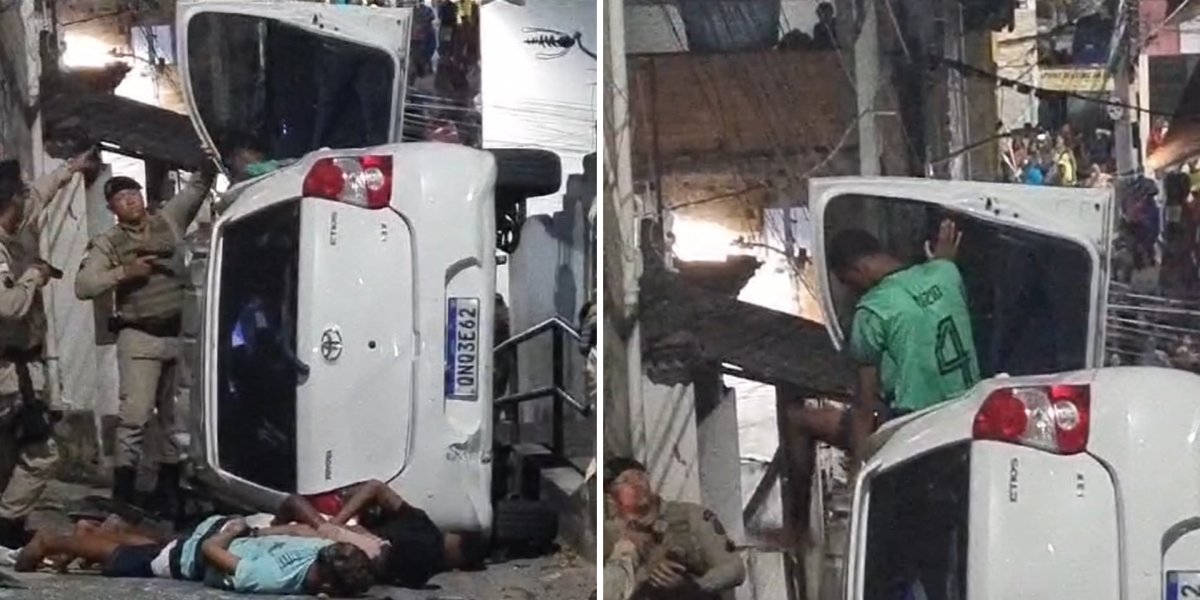 Suspeitos de roubo capotam carro durante fuga em Salvador
