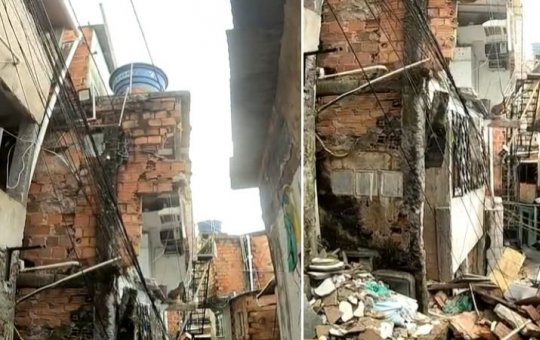 Marquise de imóvel desaba no Acupe de Brotas na madrugada desta sexta-feira (29)