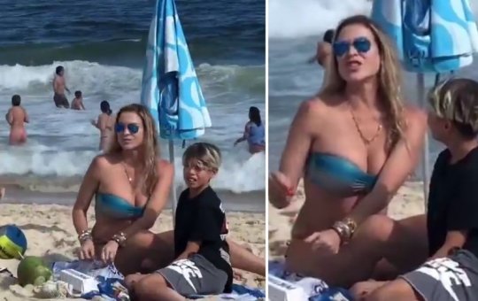 "Tá chato", diz Luana Piovani ao se irritar com fãs a filmando na praia
