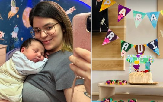 Viih Tube e Eliezer celebram primeiro mêsversario de Ravi com festinha no hospital