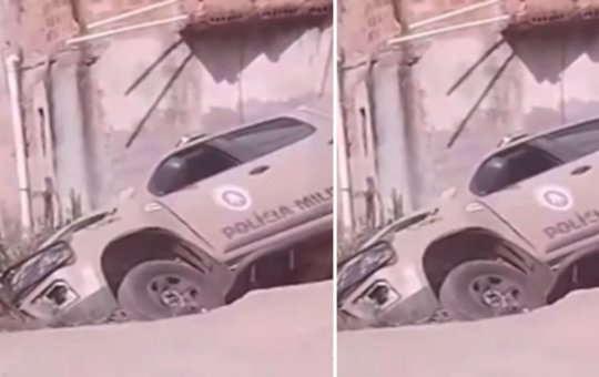 Viatura da PM cai em córrego durante troca de tiros e deixa três agentes feridos