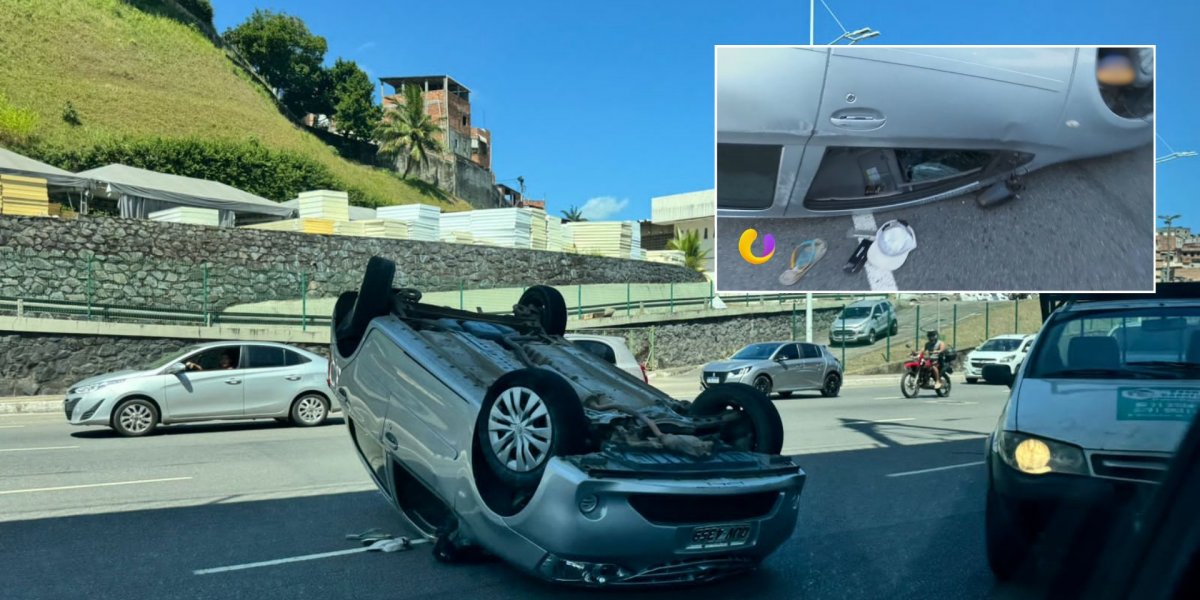 Assaltantes capotam carro após arrastão na Avenida Bonocô