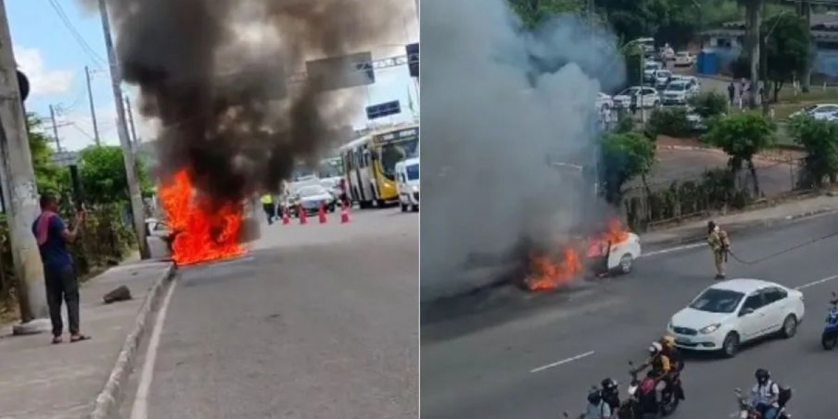 Carro pega fogo próximo a Rodoviária de Salvador