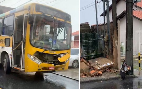 Motorista perde controle e ônibus colide com muro no Subúrbio Ferroviário de Salvador