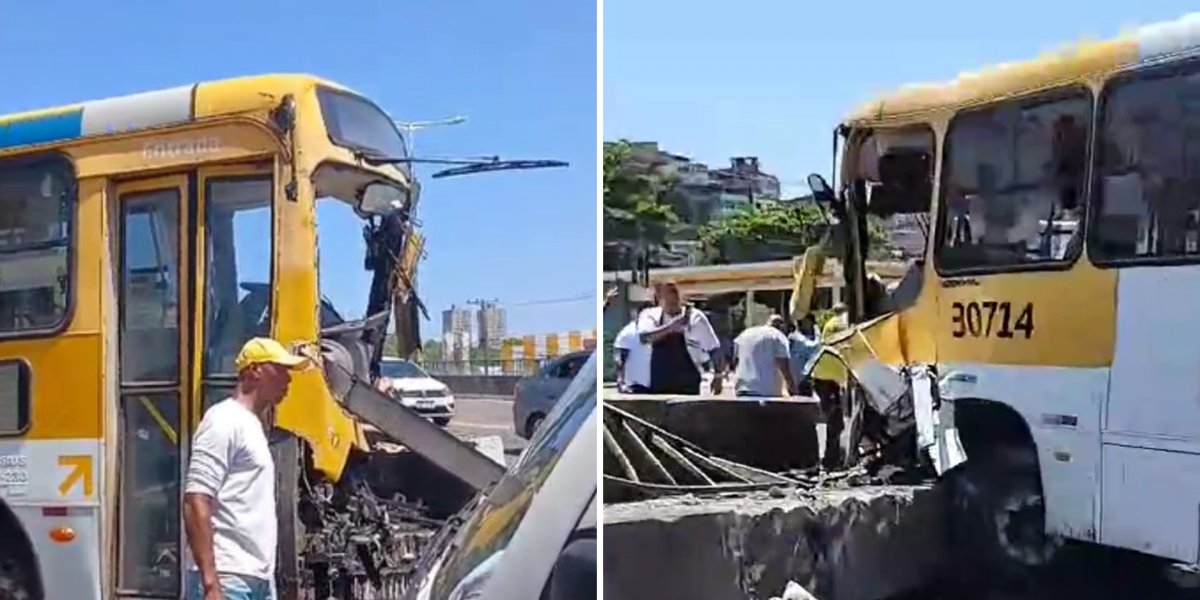 Ônibus desgovernado colide com mureta e deixa feridos na Fazenda Grande do Retiro