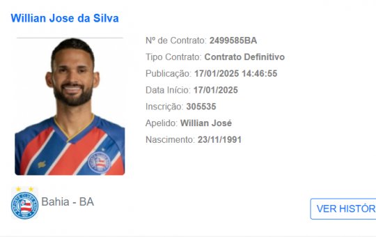 Willian José tem nome registrado no BID e já pode estrear pelo Bahia