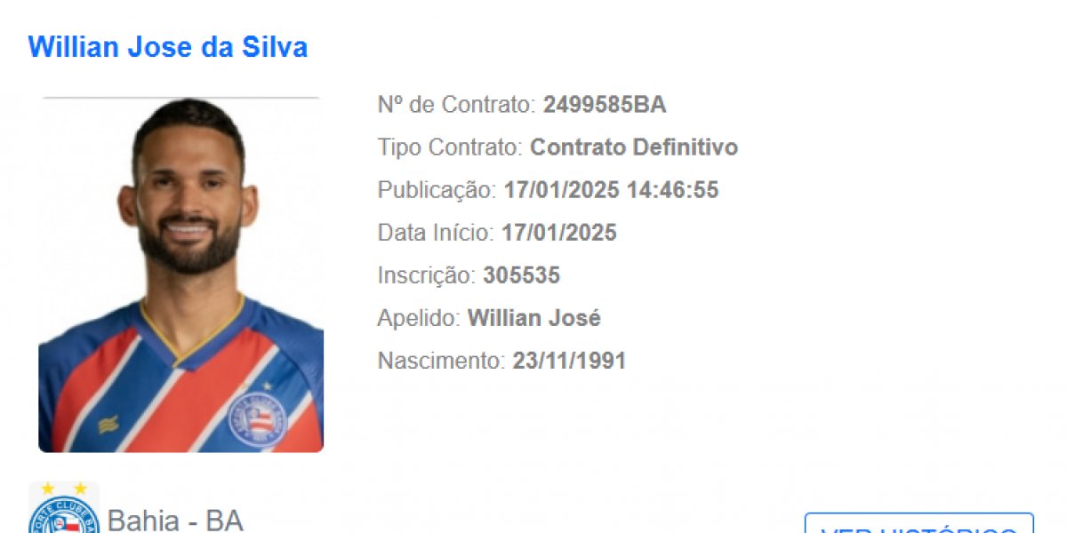 Willian José tem nome registrado no BID e já pode estrear pelo Bahia