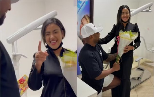 Davi Brito surpreende namorada com gesto romântico no trabalho