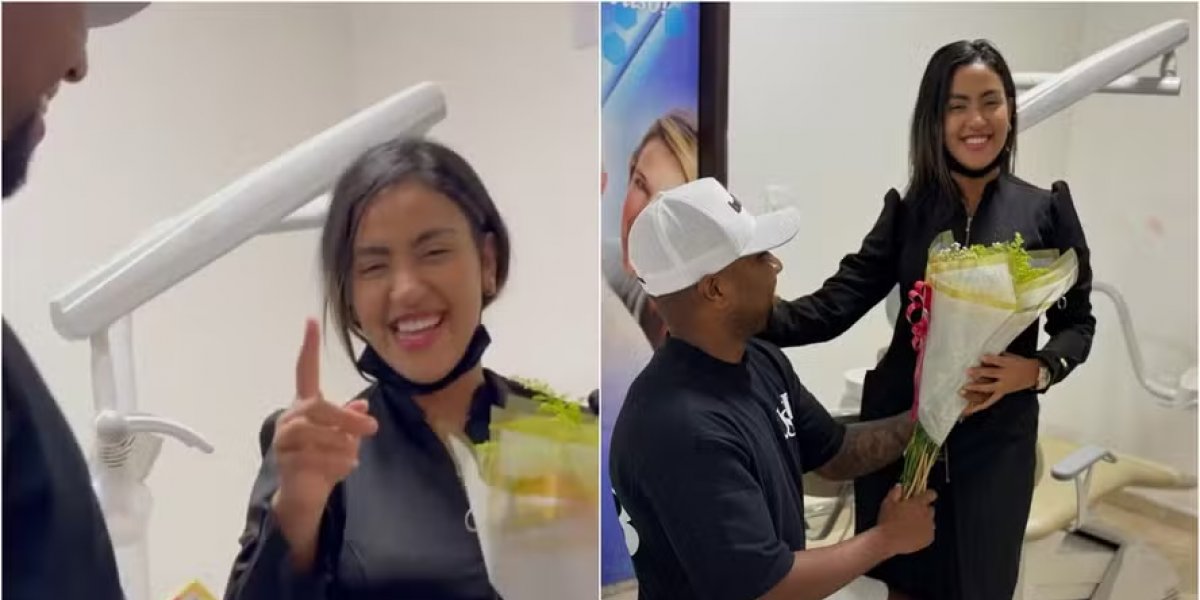 Davi Brito surpreende namorada com gesto romântico no trabalho