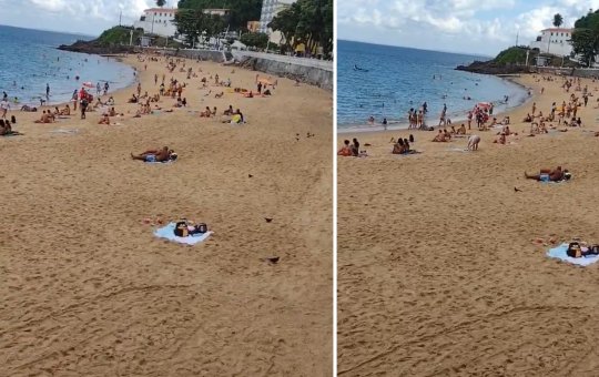 Protesto de ambulantes no Porto da Barra deixa praia sem cadeiras