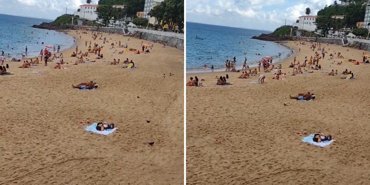 Protesto de ambulantes no Porto da Barra deixa praia sem cadeiras