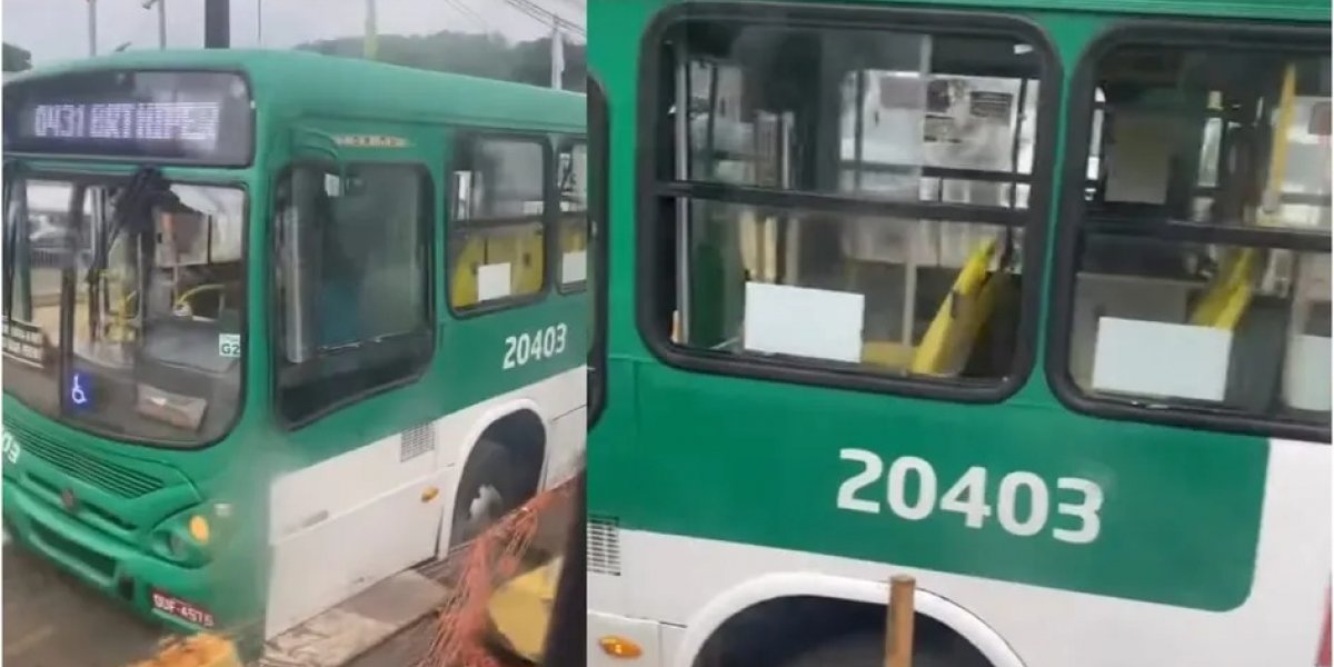 Ônibus fica preso em buraco durante obras na Avenida ACM