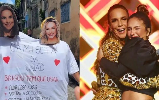 Foliões usam 'camisa da amizade' fantasiados de Ivete Sangalo e Claudia Leitte