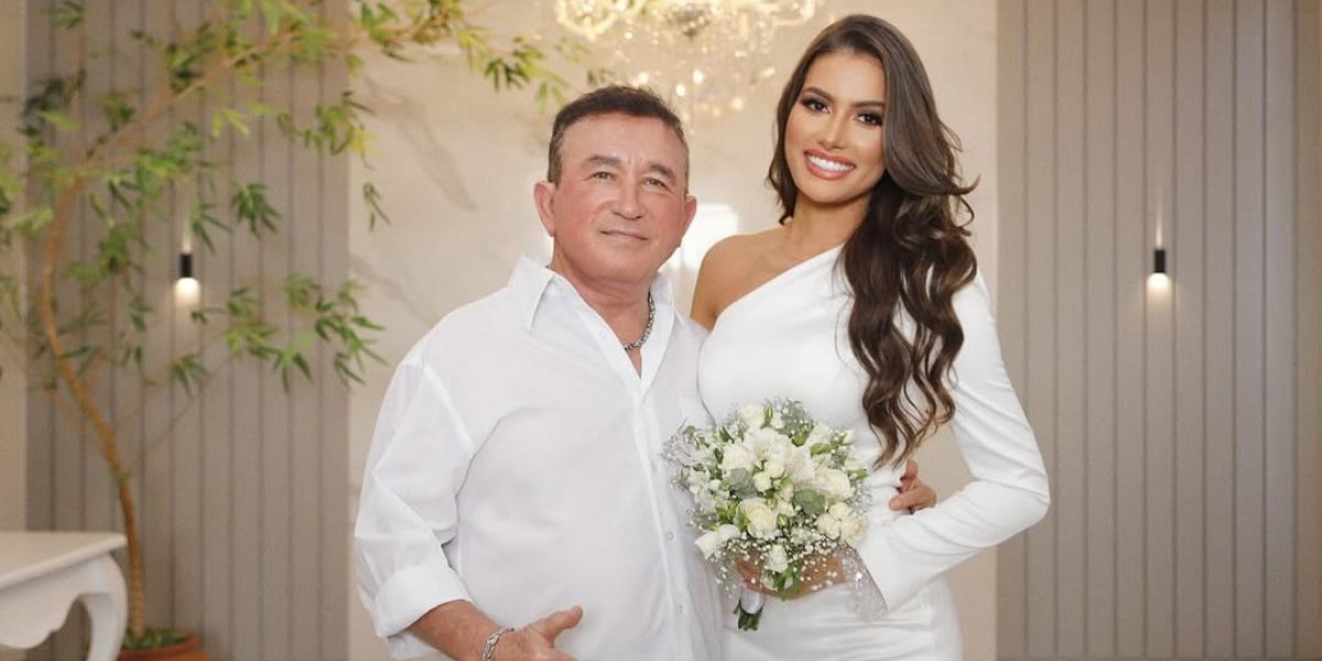 Amado Batista oficializa casamento com a miss Calita Franciele, 50 anos mais jovem