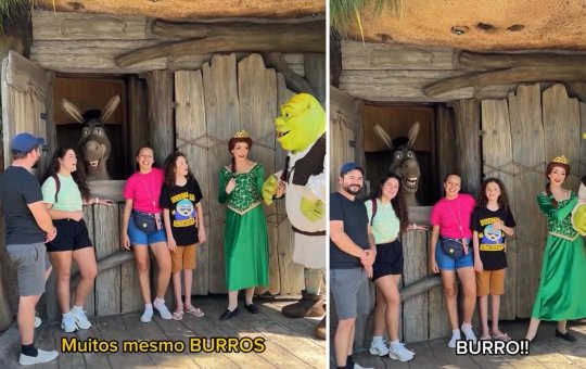 Burro, de Shrek, faz piada com turistas de Curitiba e vídeo viraliza nas redes