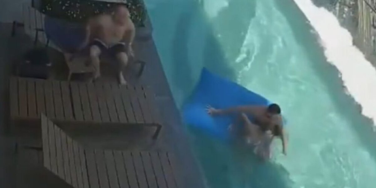 Casal entra em pânico dentro de piscina no topo de prédio durante terremoto na Tailândia