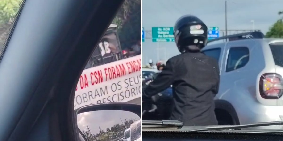 Ex-funcionários da CSN realizam manifestação da Avenida Paralela