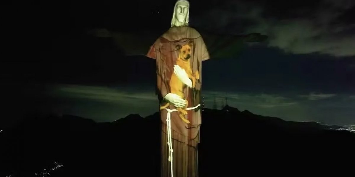 Cristo Redentor recebe projeção em homenagem ao Dia Mundial dos Animais em Situação de Rua
