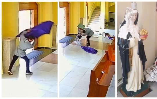 Homem invade igreja católica e destrói imagens de santos