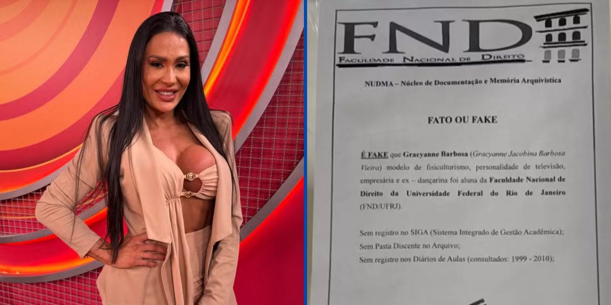 UFRJ desmente Gracyanne Barbosa e afirma que a modelo nunca cursou Direito na universidade