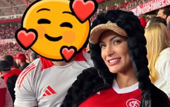 Andressa Urach surge com novo namorado em jogo do Internacional na Copa Libertadores