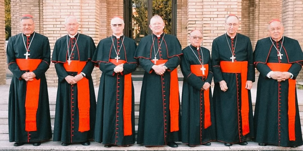 A imagem mostra sete cardeais Brasileiros que estão reunidos em roma para a escolha do novo Papa