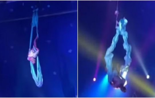 Trapezista sofre queda após cabo se romper durante apresentação em circo