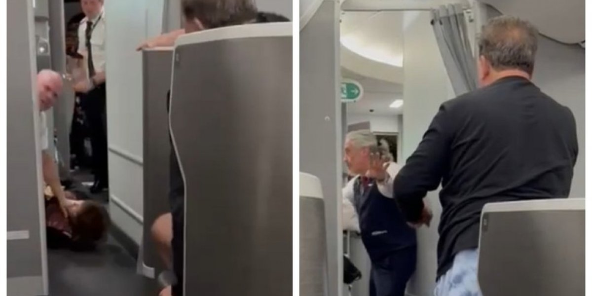 Momento exato em que a passageira é derrubada para não entrar na cabine