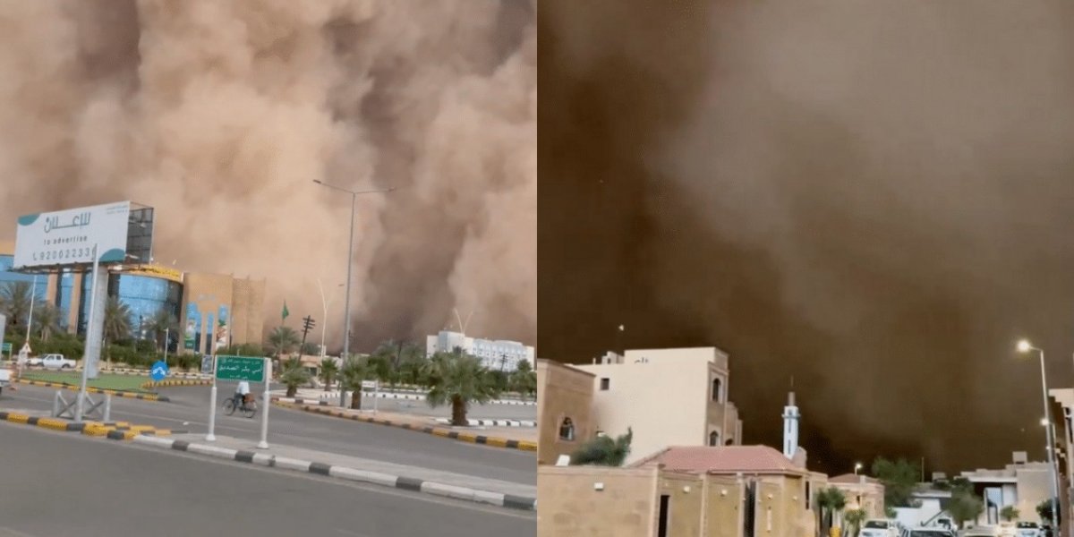 A imagem mostra a tempestade de areia na Arábia Saudita