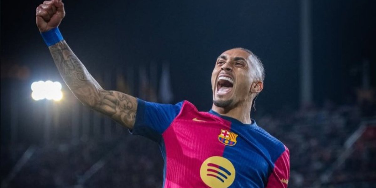 Raphinha comemorando gol