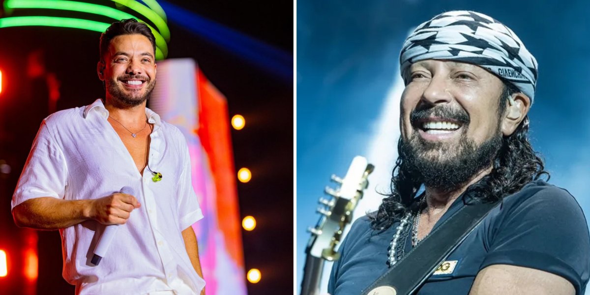 Wesley Safadão e Bell Marques durante apresentação em show