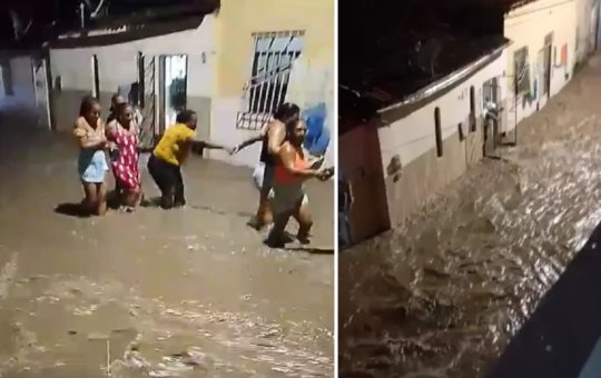 Fortes chuvas causam alagamentos em Cachoeira, no Recôncavo Baiano