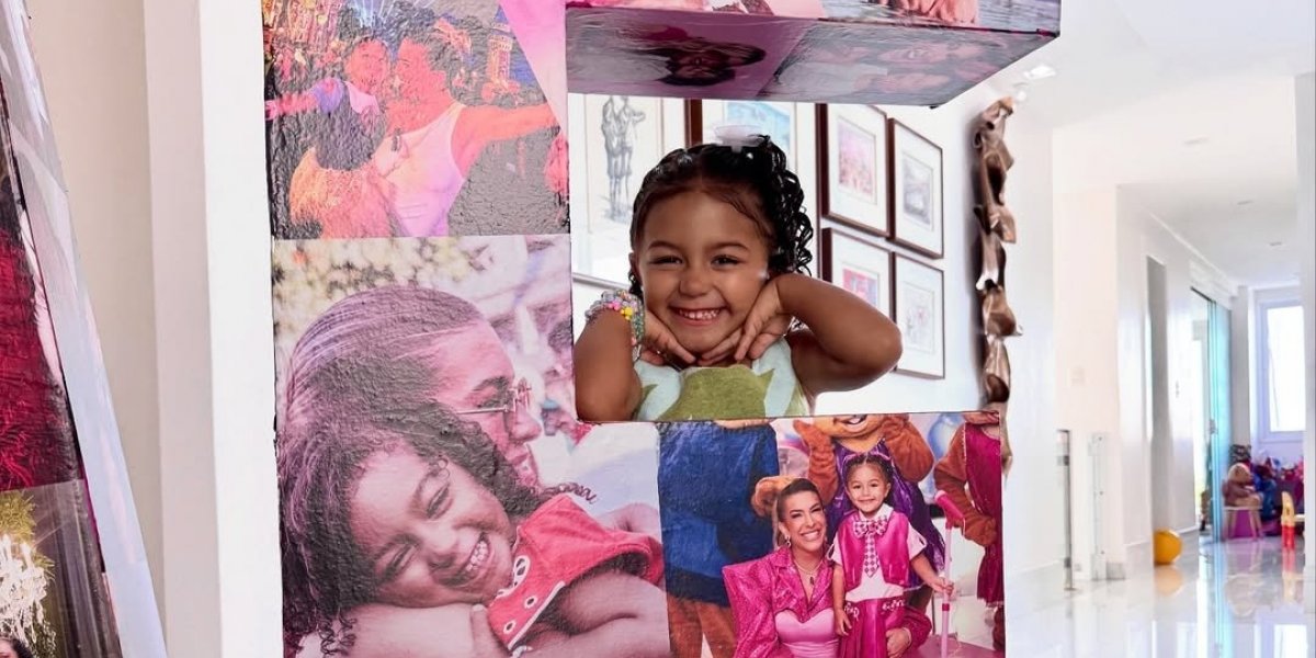 Liz em uma montagem com fotos dela e de sua mãe