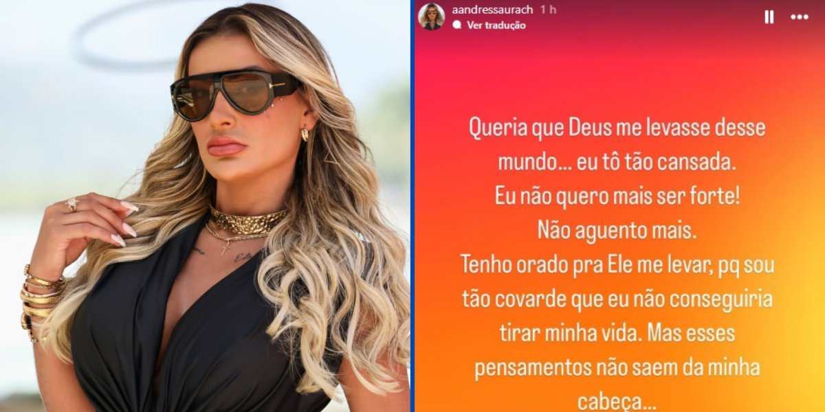 Andressa Urach na imagem do lado esquerdo e do lado direito, um das postagens feitas pela influenciadora
