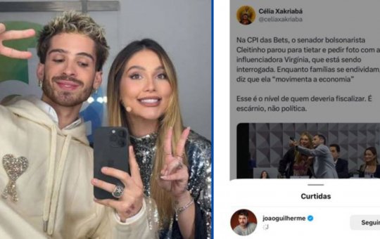 João Guilherme curte post atacando Virgínia Fonseca após depoimento na CPI das Bets