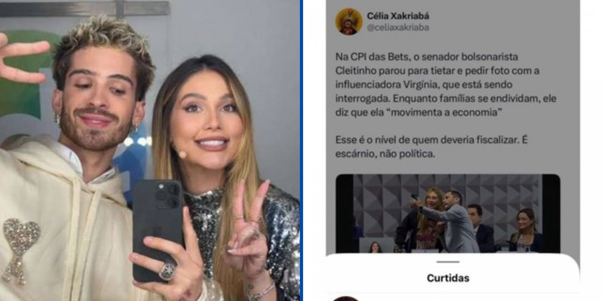 Na esquerda uma foto de Virginia com João Guilherme e na direita um registro da curtida dada por João Guilherme