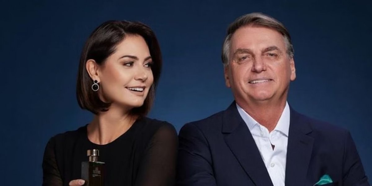Jair e Michelle Bolsonaro em propaganda de perfume